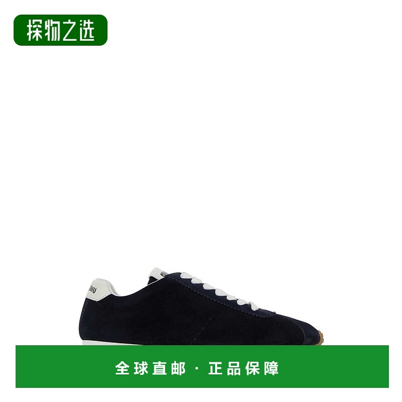 香港直邮Miu Miu 缪缪 女士 PLUME 海军蓝绒面革运动鞋 5E114EF00