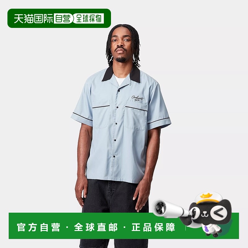 自营欧洲直邮Carhartt Wip 男士蓝色天丝/棉短袖衬衫宽松