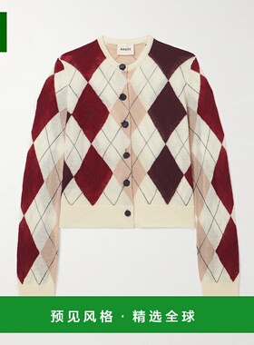 香港直邮KHAITE 女士 Charli 小牛皮毛装饰菱形羊绒马海毛混纺针