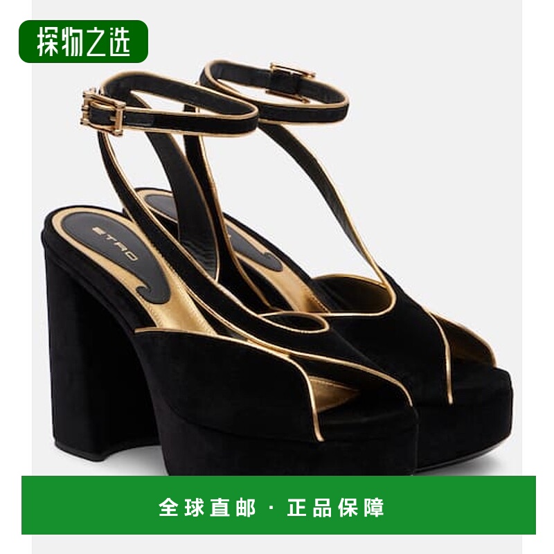 香港直邮Etro 艾特罗 女士 非对称天鹅绒防水台凉鞋