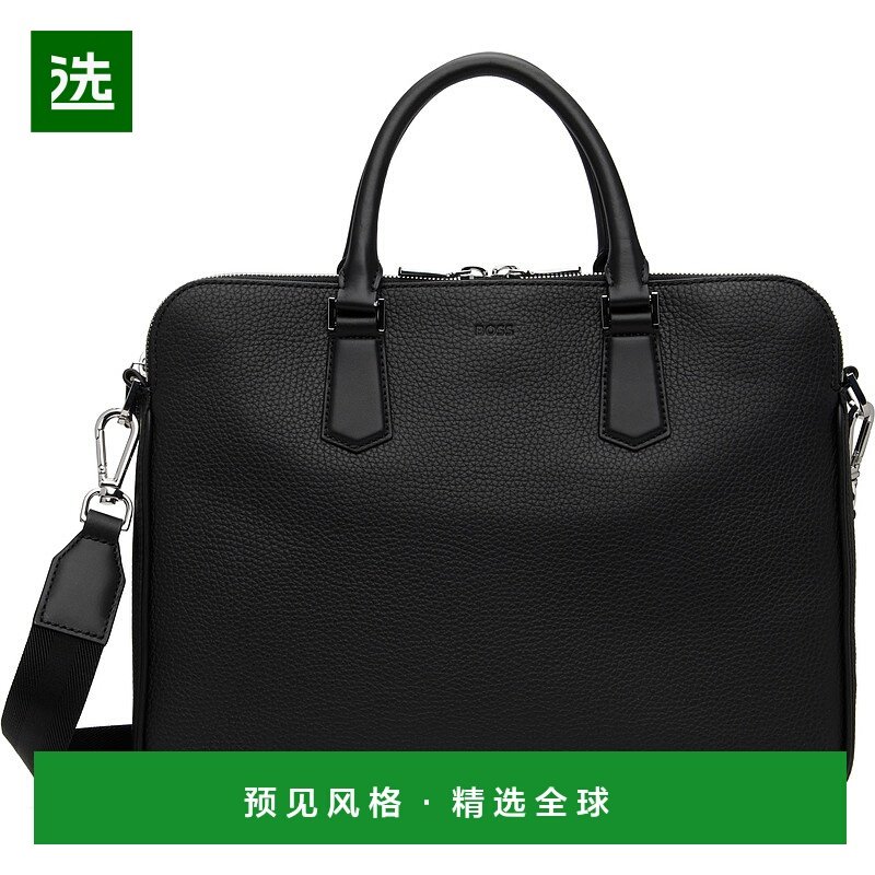 1h可退 香港直邮BOSS 波士 男士 黑色 Italian Leather Slimline