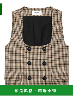 香港直邮Celine 千鸟格羊毛双排扣背心 RI006450Z.