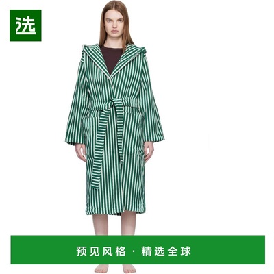 1h可退 香港直邮Tekla 女士 绿色 & 白色 Terry Hooded 浴袍 HBTH