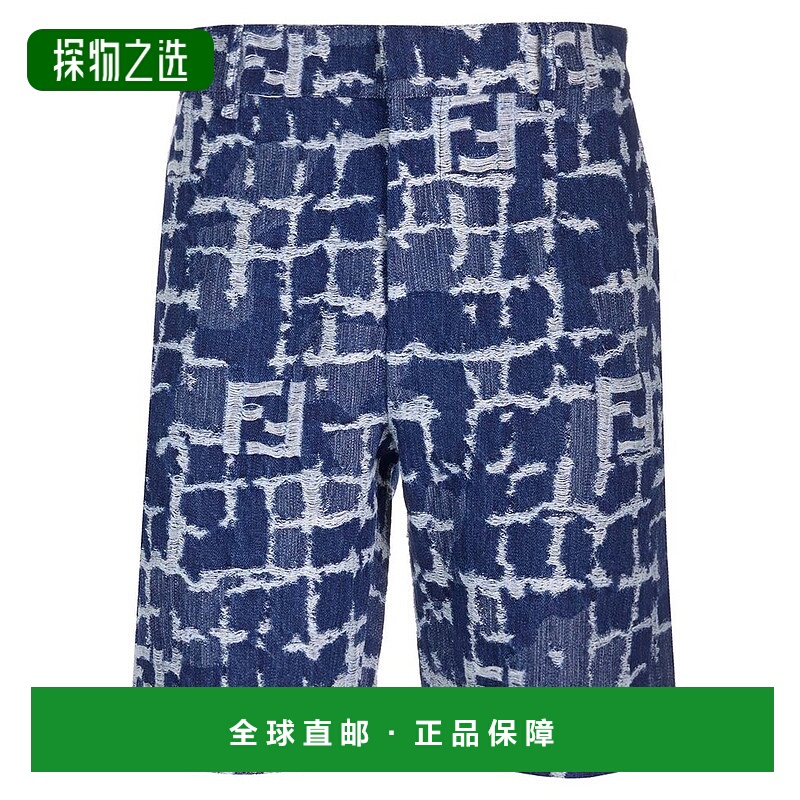 1h可退 香港直邮Fendi 芬迪 男士 FF牛仔短裤 FLP347AR9N男装