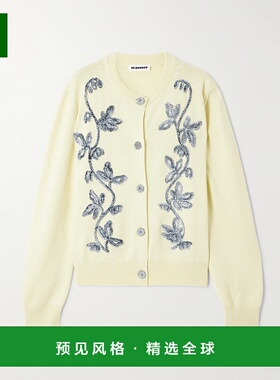 香港直邮Jil Sander 吉尔·桑达 女士 浅黄色花朵刺绣针织开衫 J0