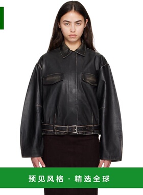 1h可退 香港直邮ST.AGNI 女士 黑色 Brushed Belted 皮革夹克 R26