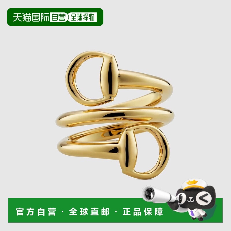 自营欧洲直邮Gucci/古驰 女士金色18K黄金马衔扣宽版翻转戒指配饰