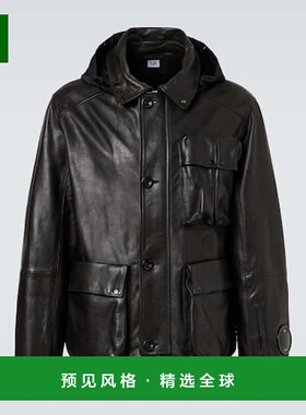1h可退 香港直邮cp company 男士 Lens 皮革夹克 black黑色 舒适