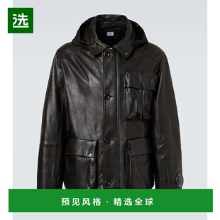 1h可退 香港直邮cp company 男士 Lens 皮革夹克 black黑色 舒适