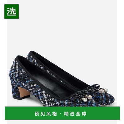 1h可退 香港直邮Jimmy Choo 周仰杰 女士 Elme 45 蝴蝶结花呢浅口