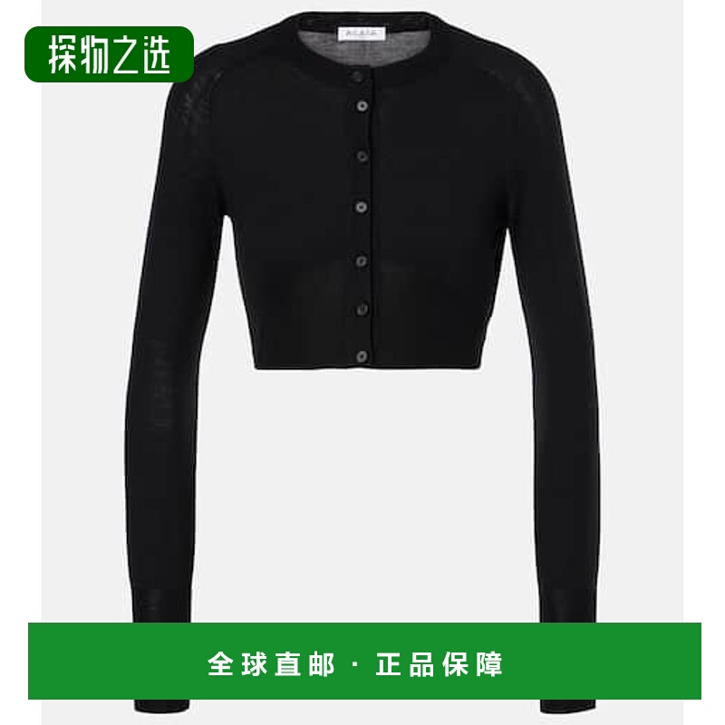 1h可退 香港直邮Alaïa 女士 短款羊毛混纺针织开衫 black黑色 舒