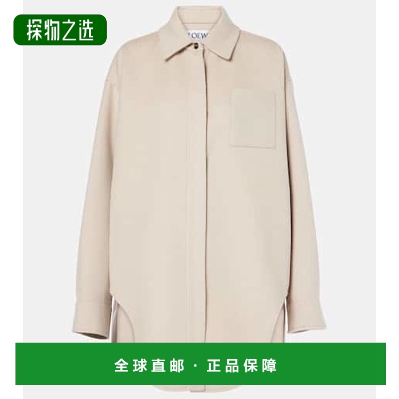 香港直邮LOEWE 罗意威 女士 皮革边羊毛羊绒衬衫式夹克