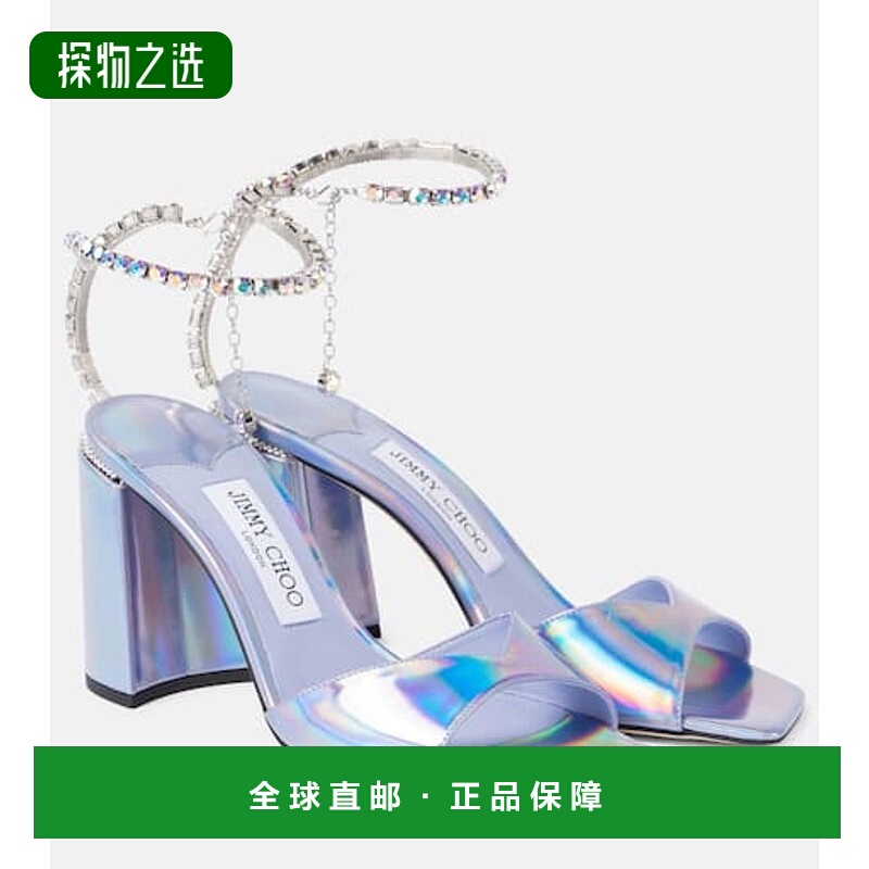 香港直邮Jimmy Choo 周仰杰 女士 Saeda 85 精饰金属感皮质凉鞋