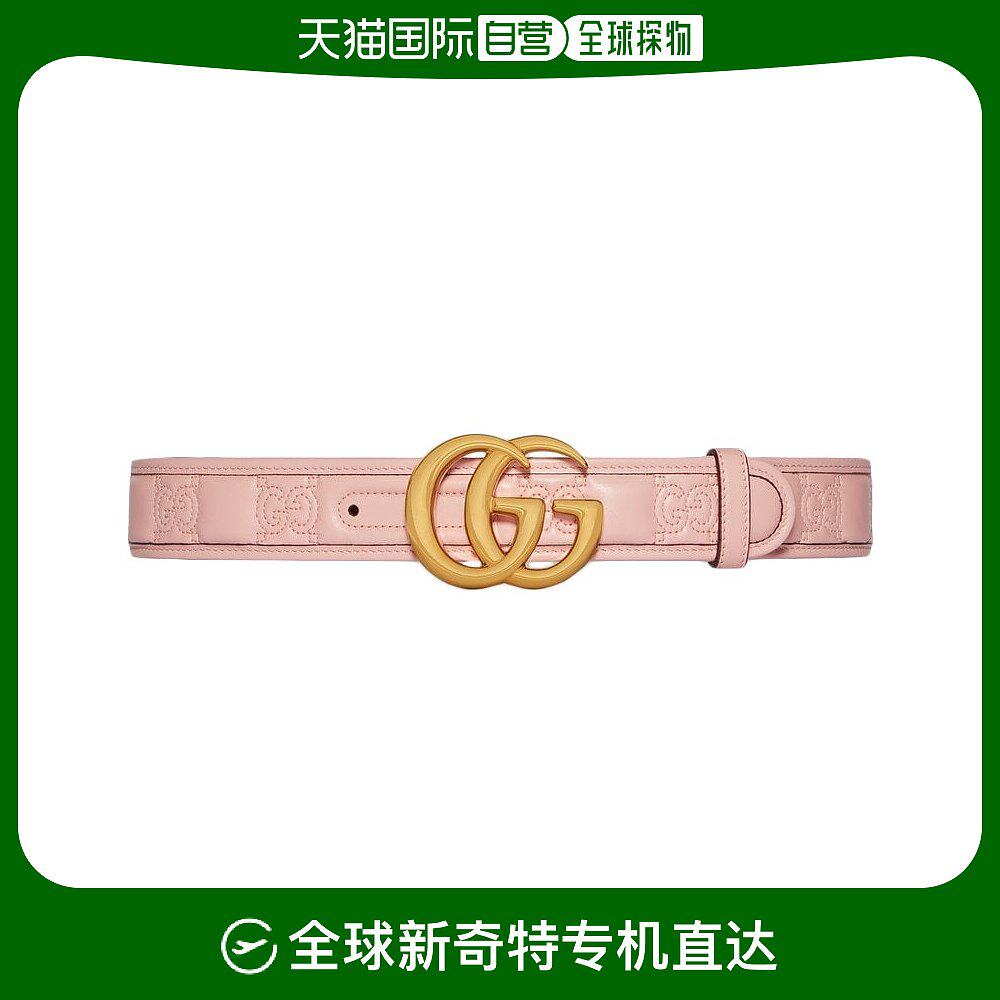 自营gucci古驰23新款 男女marmont系4cm双g金扣粉色皮革腰带