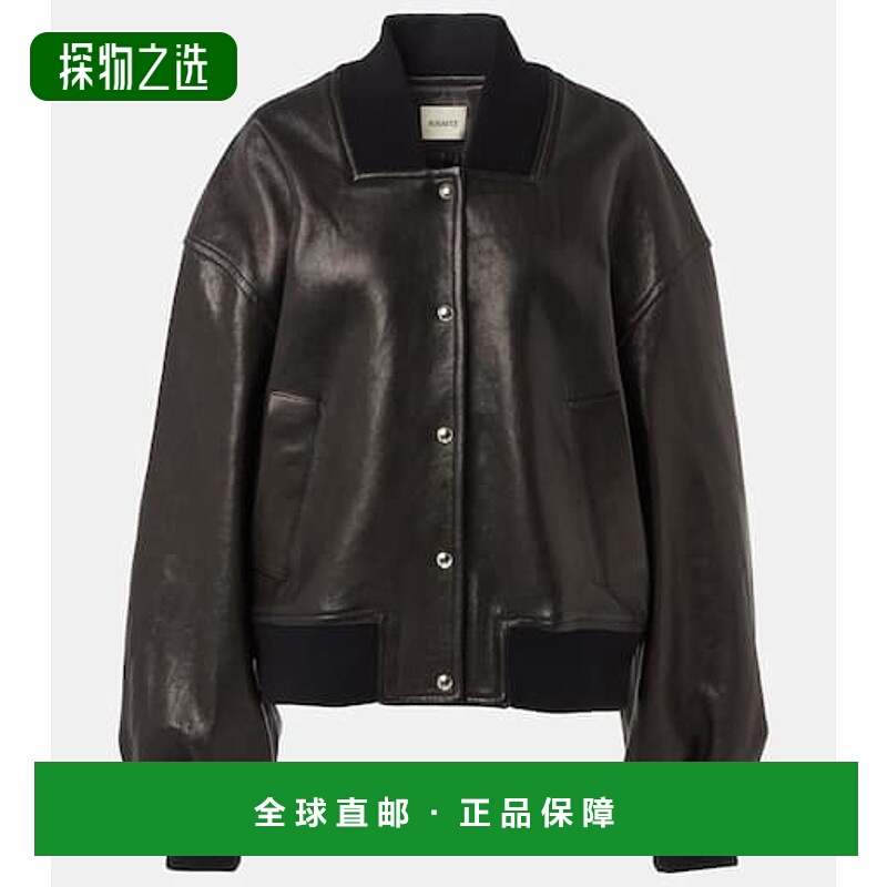 香港直邮KHAITE 女士 Spence 皮革短夹克 black黑色 舒适时尚