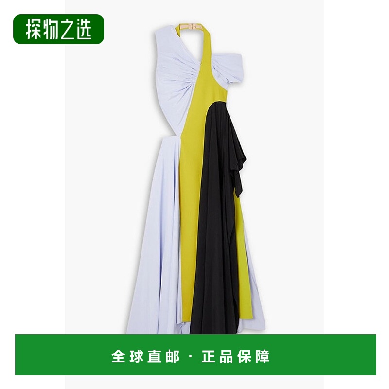 香港直邮Nina Ricci 莲娜丽姿 女士 拼色剪口褶皱真丝双绉连衣裙