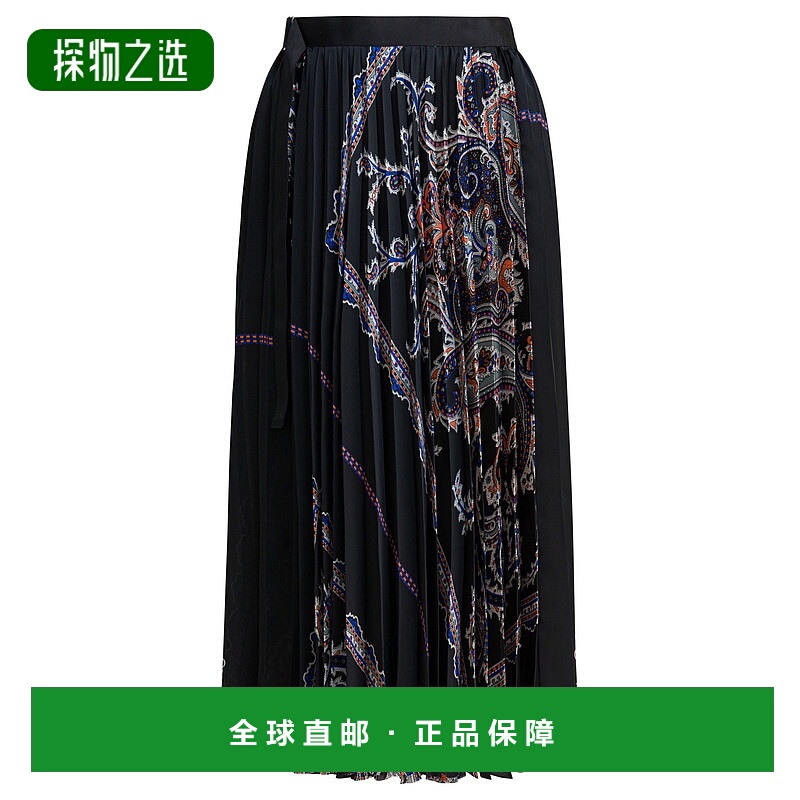 香港直邮Sacai 女士 佩斯利印花褶襉中長裙 2508139