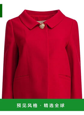 1h可退 香港直邮Valentino 华伦天奴 女士 红色羊毛混纺大衣 7B3C