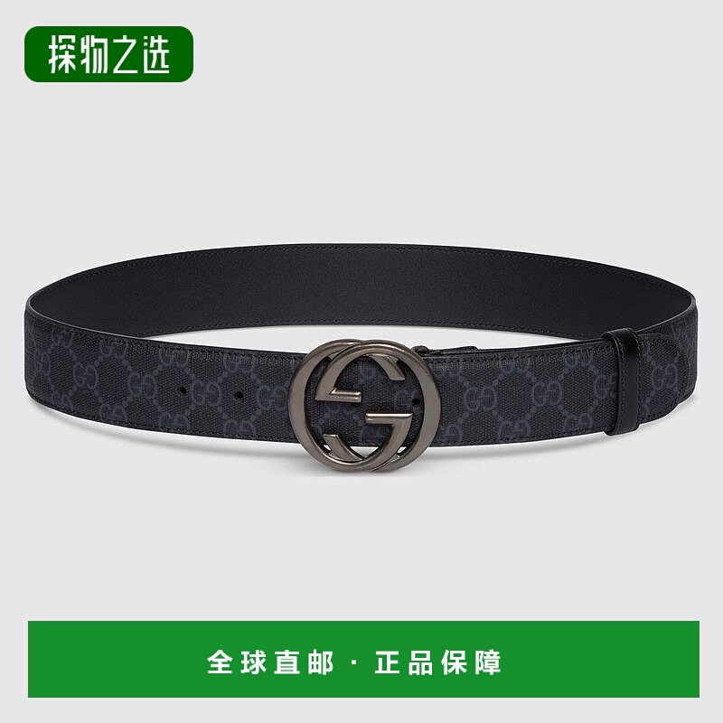 欧洲直邮Gucci古驰男士黑色经典GG老花帆布皮带腰带