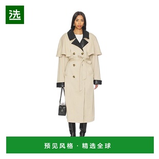 1h可退 香港直邮Weworewhat 女士 Vegan 皮革拼接风衣 WWJ5601