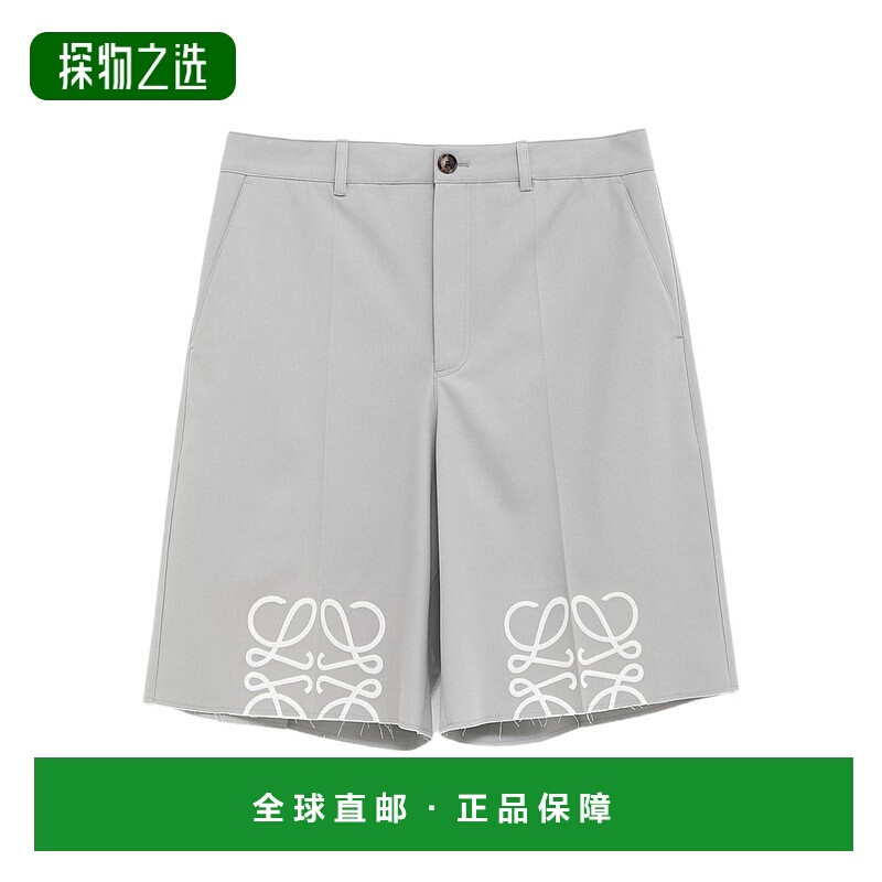 香港直邮LOEWE 罗意威 男士 直筒徽标印花磨破棉质斜纹布短裤 H52