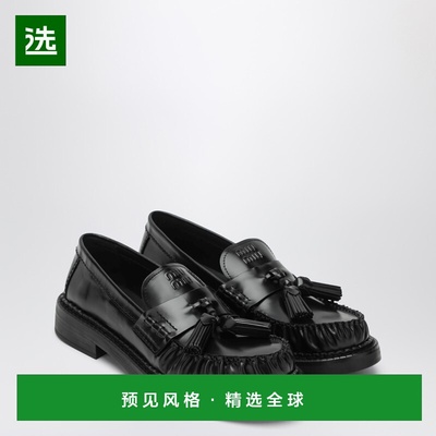 香港直邮Miu Miu 缪缪 女士 黑色绒毛皮质流苏乐福鞋 5D497E03005