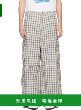 1h可退 香港直邮Erl 男士 灰白色 & 蓝色 Zip-Off Plaid 工装裤 E