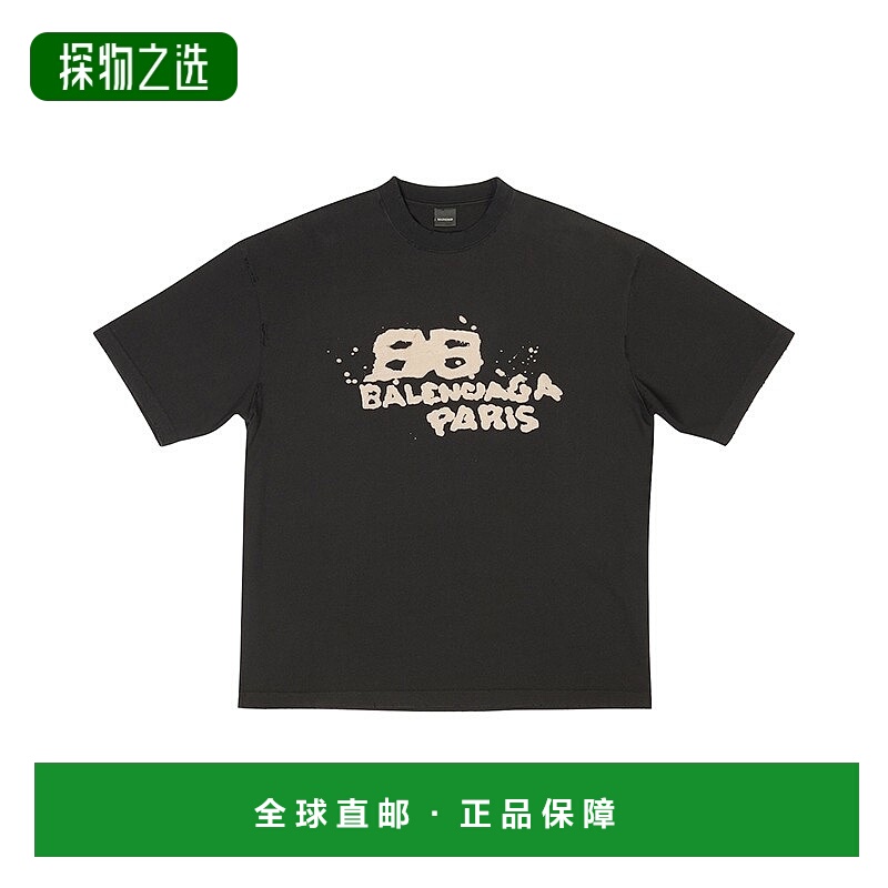 欧洲直邮Balenciaga/巴黎世家 男女通用黑色棉质字母印花圆领