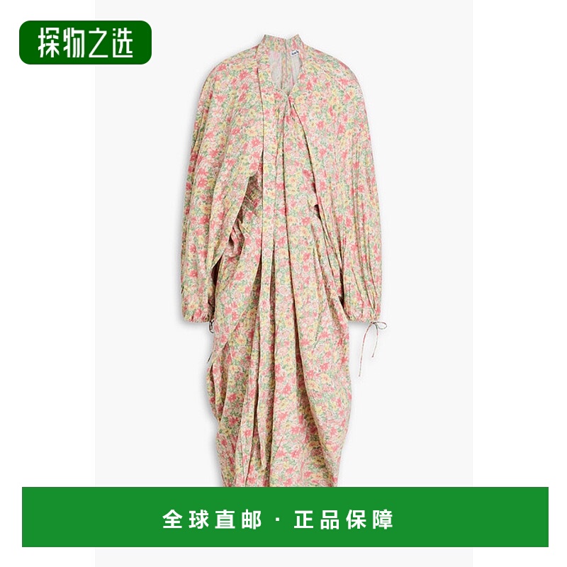 1h可退 香港直邮Acne Studios 艾克妮 女士 垂褶印花梭织长款连衣