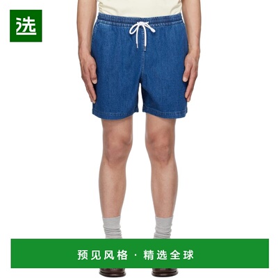 1h可退 香港直邮Drake's 男士 蓝色 Cotton Drawstring 牛仔短裤