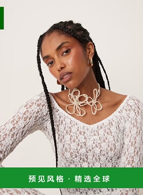 1h可退 香港直邮ASOS 女士 设计人造珍珠花朵短项链 white白色 舒