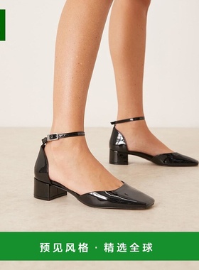 1h可退 香港直邮ASOS 女士 Sweet mid 设计粗跟漆皮鞋(黑色)女鞋