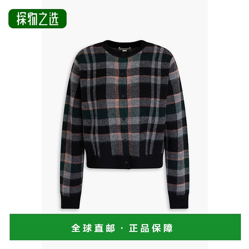 香港直邮VINCE 女士 格纹羊绒针织开衫 V067679637