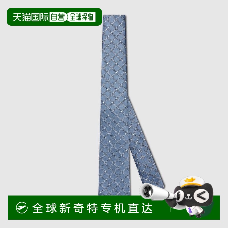 欧洲直邮Gucci古驰男士浅蓝色和浅灰色徽标真丝提花领带