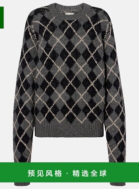 1h可退 香港直邮KHAITE 女士 Pratt 菱形羊绒毛衣 grey灰色 舒适