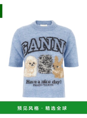 1h可退 香港直邮GANNI 甘尼 女士 Powder 蓝色羊驼毛混纺毛衣 K25