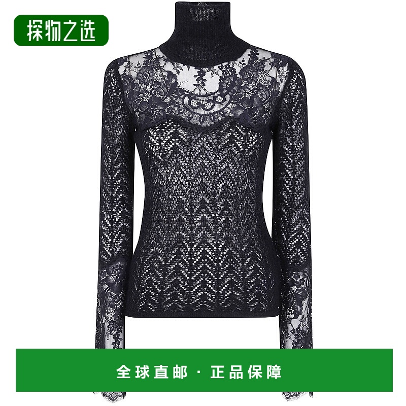 香港直邮Blumarine 蓝色情人 女士 長袖高領蕾絲上衣 A544M170B