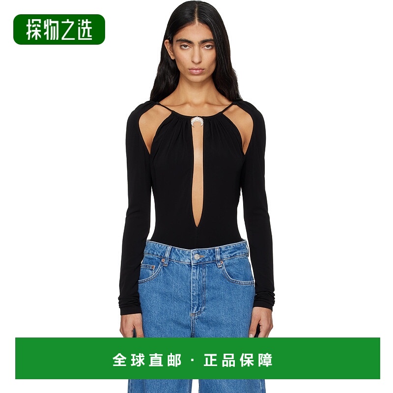 香港直邮Marine Serre 女士 黑色 Draped Jersey Ls Crewneck 连