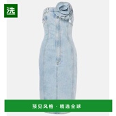 blue蓝色 1h可退 舒 花朵装 饰牛仔中长连衣裙 香港直邮AREA 女士