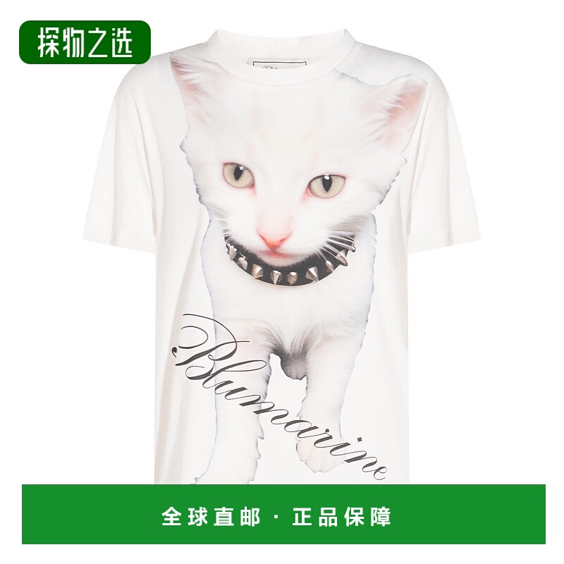 1h可退 香港直邮Blumarine 蓝色情人 女士 白色棉质T恤 A522T101A