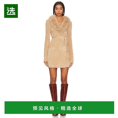 1h可退 香港直邮Majorelle 女士 Candella 人造皮草缠绕式连衣裙