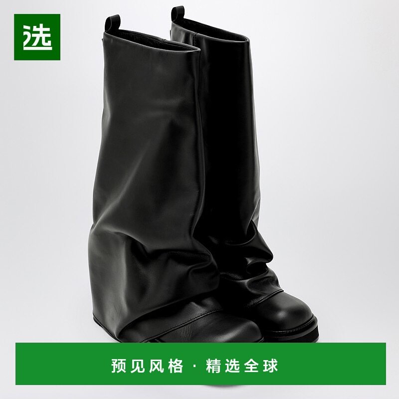 1h可退 香港直邮The Attico 女士 Combat Robin 黑色皮质靴子 241