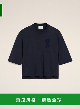 欧洲直邮AMI 海军蓝色棉质T恤 饰有Friend of the Heart布章