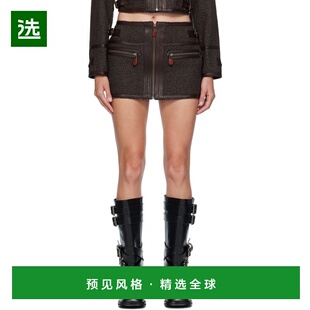 1h可退 香港直邮R13 女士 棕色 Stitched Details 短裙 R13WR479R