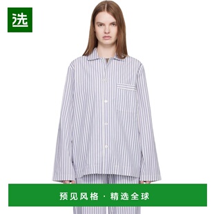 1h可退 香港直邮Tekla 女士 白色 & 蓝色 Poplin Long-Sleeved 睡