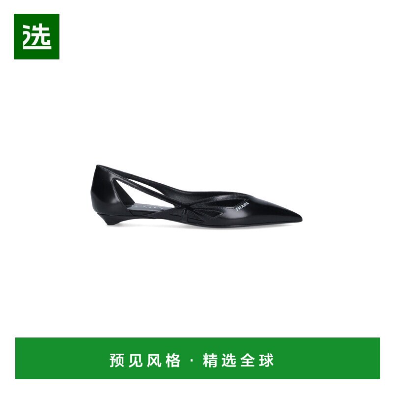 1h可退 香港直邮Prada 普拉达 女士 剪口黑色绒毛皮质芭蕾平底鞋