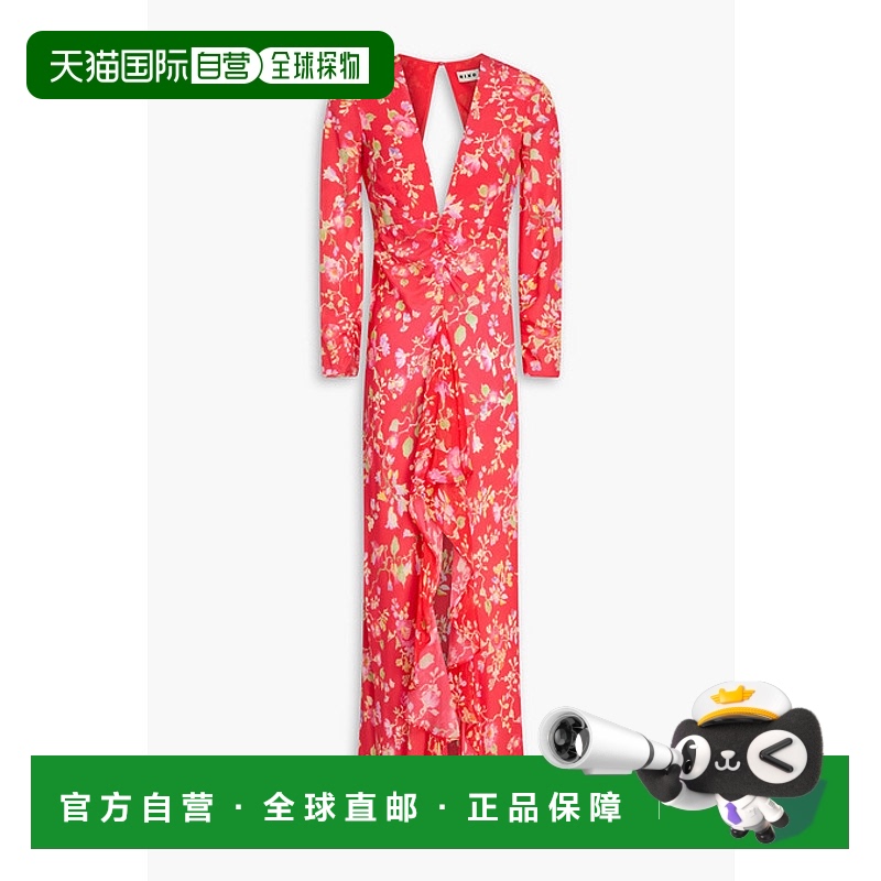 1h可退 香港直邮RIXO 女士 褶皱印花真丝双绉中长连衣裙 01000035