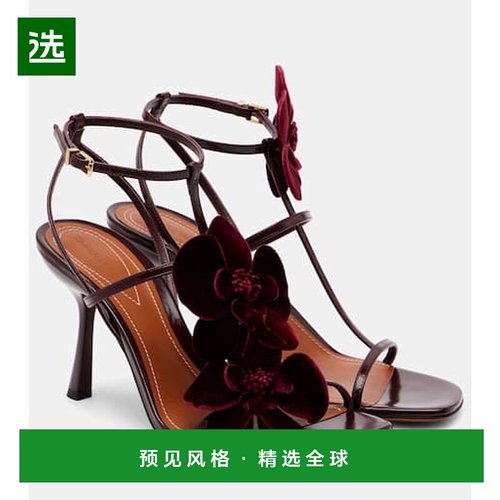 1h可退 香港直邮ZIMMERMANN 女士 85 兰色花朵装饰天鹅绒凉鞋