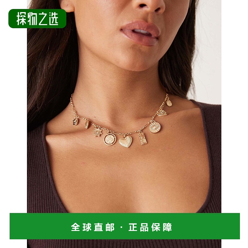 香港直邮ASOS 女士 设计链条小号吊饰色调项链(金色)