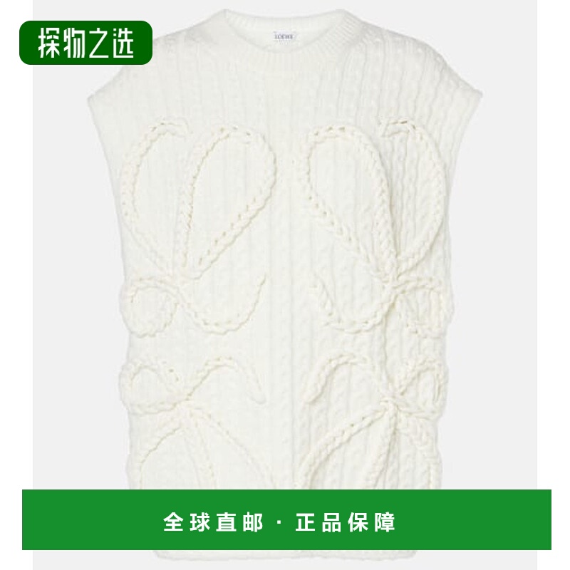 香港直邮LOEWE 罗意威 女士 Anagram 粗线针织羊毛毛衣马甲